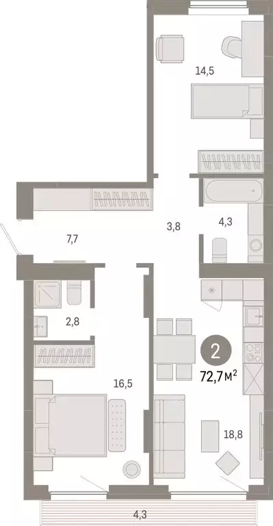 2-комнатная квартира: Новосибирск, квартал Лебедевский (72.7 м) - Фото 1