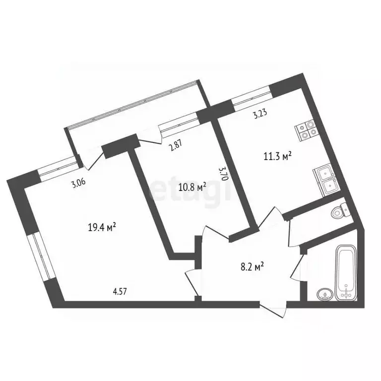 2-к кв. Москва Большая Декабрьская ул., 10 (54.7 м) - Фото 2