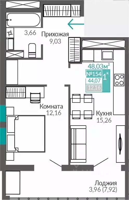 1-к кв. Крым, Симферополь Крымская роза мкр,  (44.07 м) - Фото 0