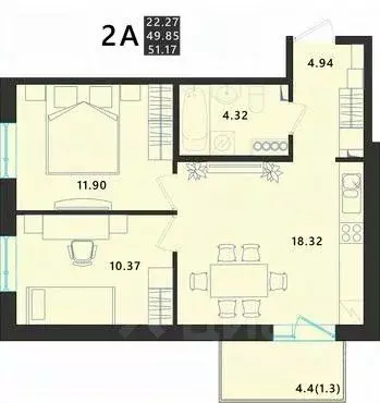 2-к кв. Псковская область, Псковский район, Завеличенская волость, д. ... - Фото 1