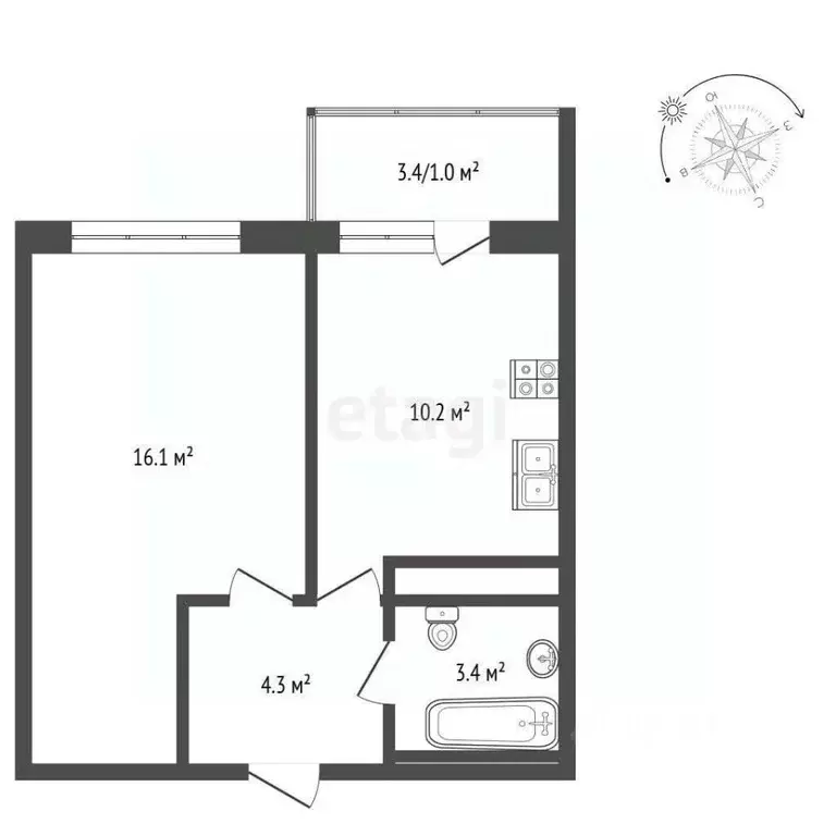 1-к кв. Московская область, Мытищи городской округ, пос. Нагорное ... - Фото 1