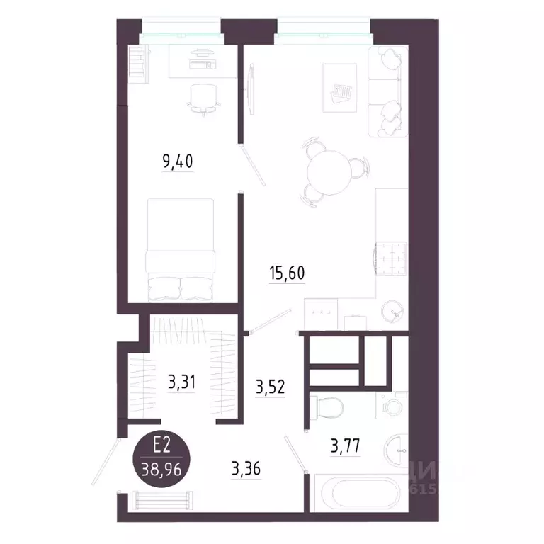 1-к кв. Тульская область, Тула ул. Пряничная, 6 (38.96 м) - Фото 0