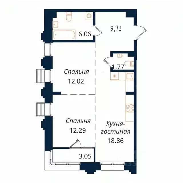 2-к кв. Иркутская область, Иркутск Байкальская ул., 246Б (63.0 м) - Фото 0