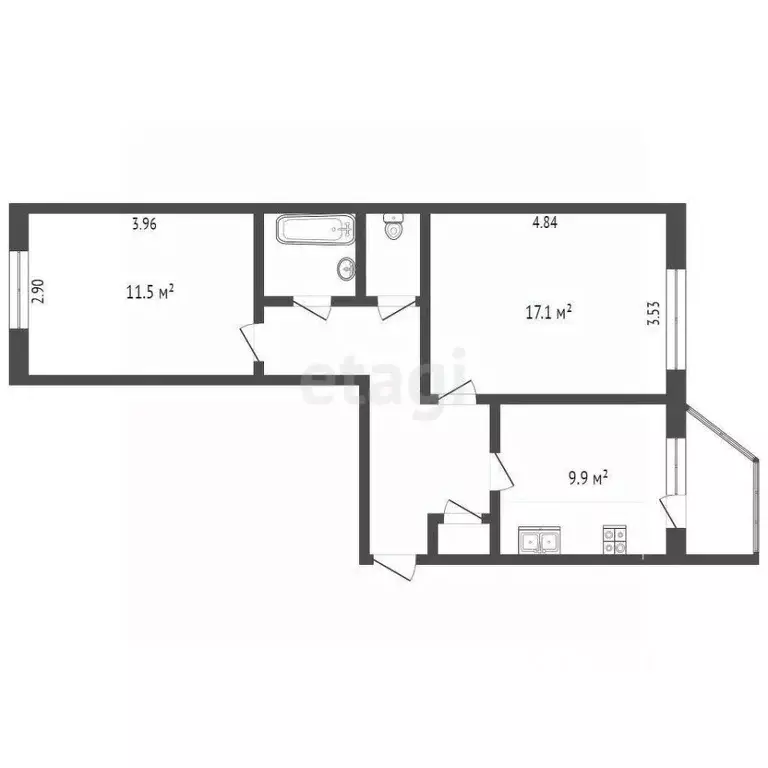 2-к кв. Ханты-Мансийский АО, Сургут Югорская ул., 30/1 (53.1 м) - Фото 1