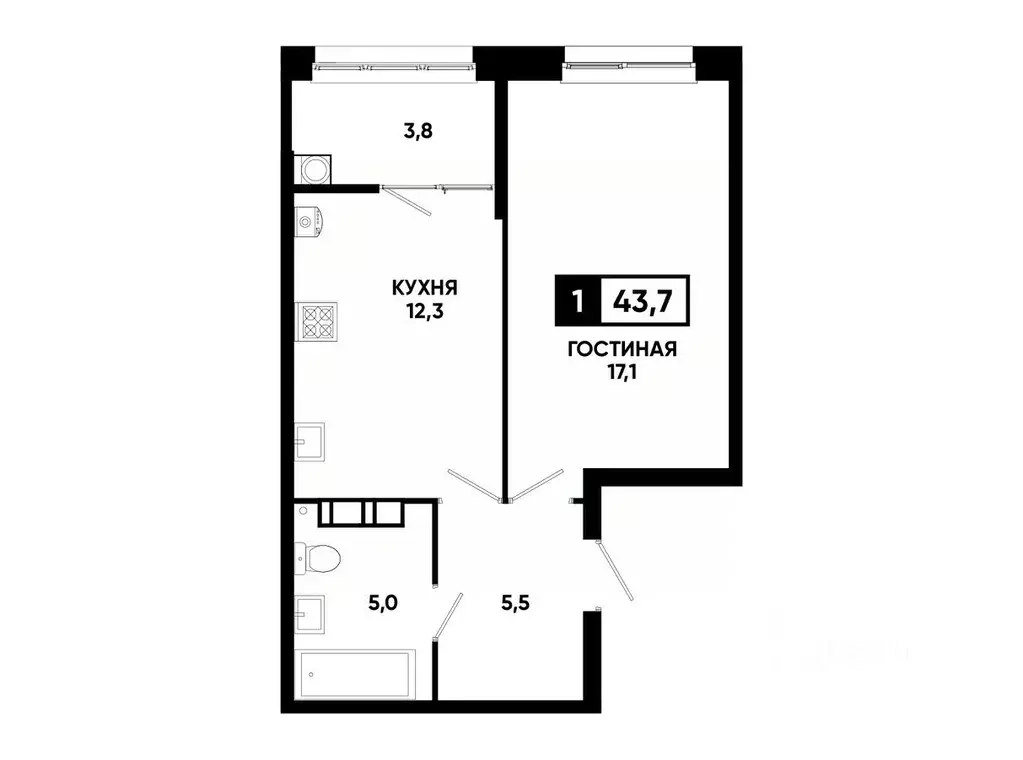1-к кв. Ставропольский край, Ставрополь ул. Андрея Голуба, 12к8 (43.7 ... - Фото 0