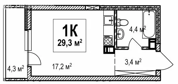 1-комнатная квартира: Нижний Новгород, проспект Гагарина, 36к4 (29.3 ... - Фото 1