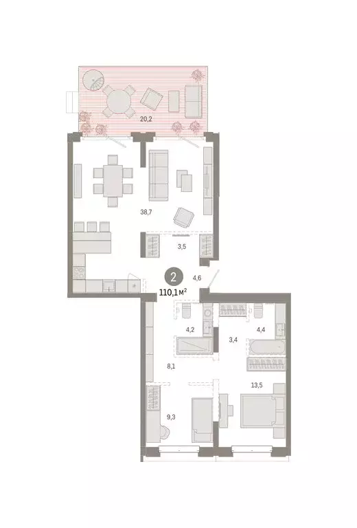 2-комнатная квартира: Тюмень, жилой комплекс На Минской (110.06 м) - Фото 1
