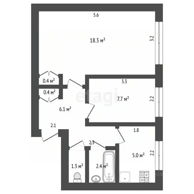 2-к кв. Омская область, Любинский рп ул. 40 лет ВЛКСМ, 7 (42.0 м) - Фото 1