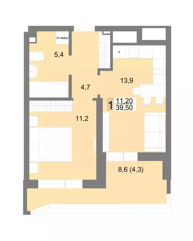 1-к кв. Свердловская область, Екатеринбург ул. Семена Лагоды, 80 (39.5 ... - Фото 1