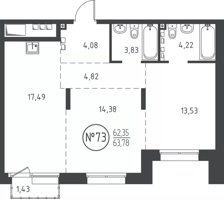 2-к кв. Иркутская область, Иркутск ул. Эдуара Дьяконова, 10 (63.33 м) - Фото 0