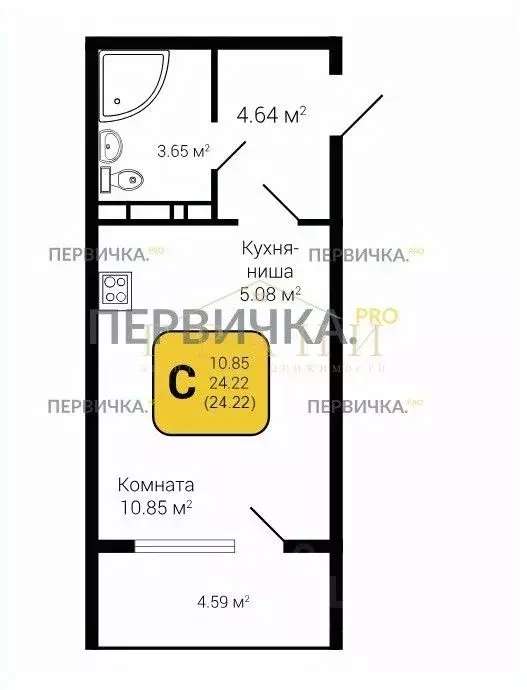 Студия Воронежская область, Воронеж Московский просп., 66 (24.22 м) - Фото 0