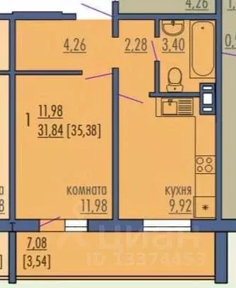 1-к кв. Челябинская область, Челябинск ул. Дзержинского, 24 (32.0 м) - Фото 1