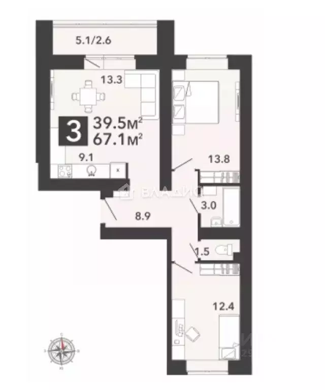 3-к кв. Пензенская область, Пенза ул. Шмидта, с6 (67.1 м) - Фото 0