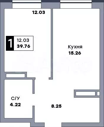 1-к. квартира, 39,8 м, 3/17 эт. - Фото 0