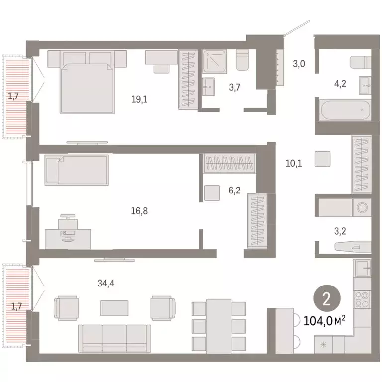 2-комнатная квартира: Новосибирск, Большевистская улица, 66 (103.97 м) - Фото 2
