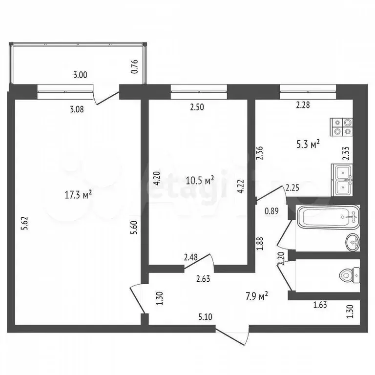 2-к. квартира, 44,1 м, 4/5 эт. - Фото 0
