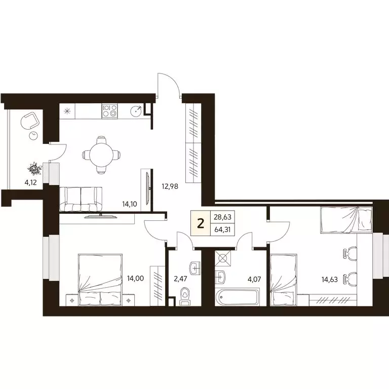 2-комнатная квартира: Уфа, улица Ахметова, 296/2 (63.5 м) - Фото 1
