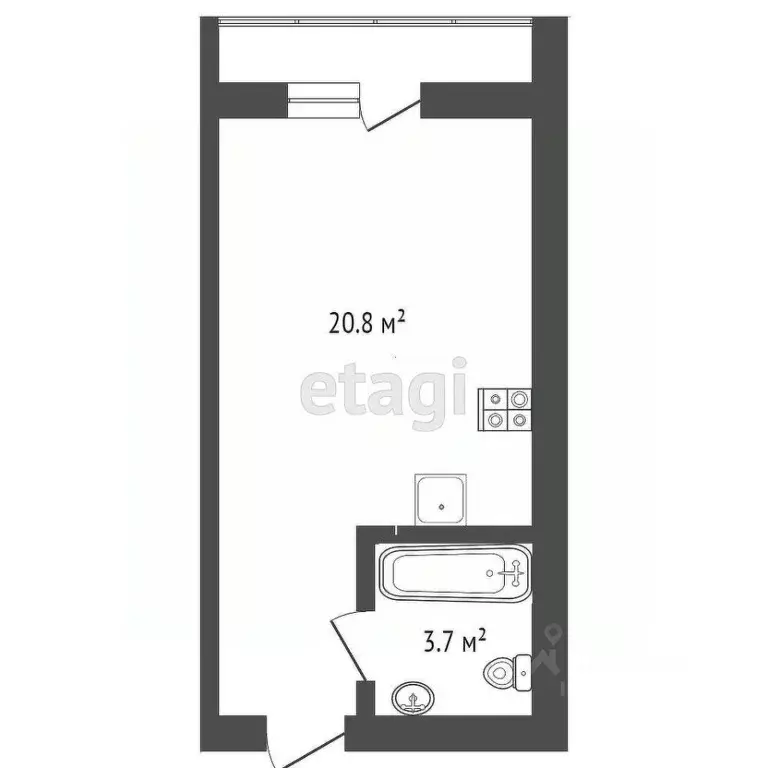 Студия Тюменская область, Тюмень Полевая ул., 109к1 (24.4 м) - Фото 2