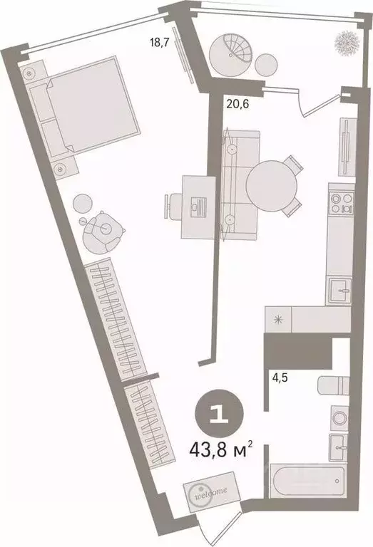 1-к кв. Свердловская область, Екатеринбург Уктус жилрайон, Светлый ... - Фото 2