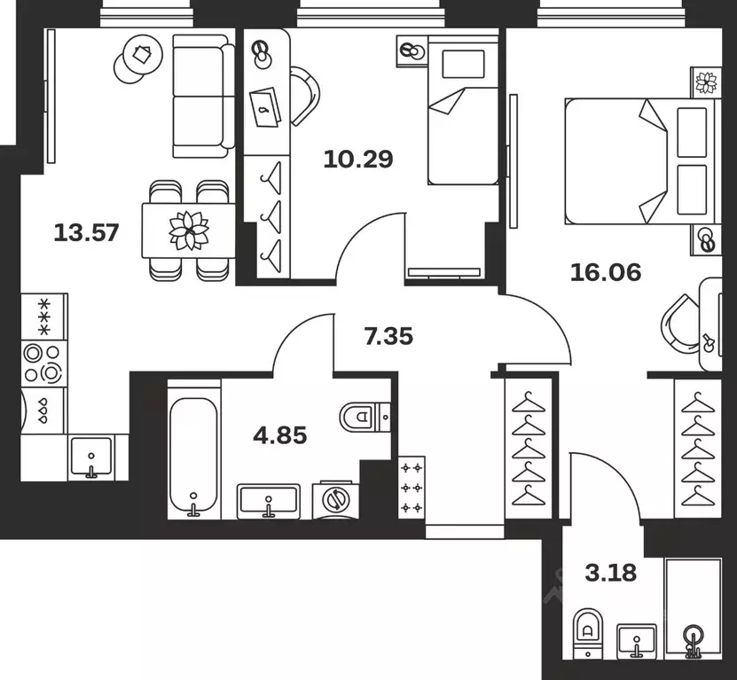 2-к кв. Тульская область, Тула Баташи Парк жилой комплекс (55.3 м) - Фото 1