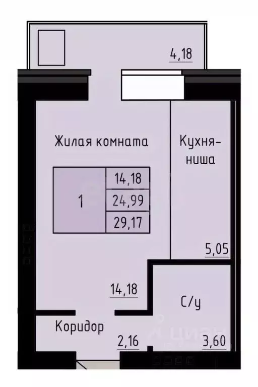 Студия Архангельская область, Архангельск Рейдовая ул., 21к1 (29.0 м) - Фото 2