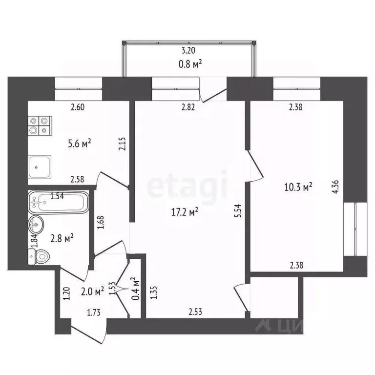 2-к кв. Башкортостан, Стерлитамак Социалистическая ул., 4 (39.6 м) - Фото 1