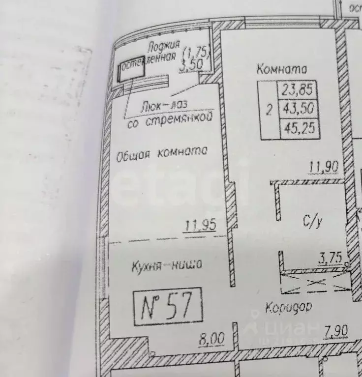 2-к кв. Калининградская область, Калининград Батальная ул., 100 (45.3 ... - Фото 2