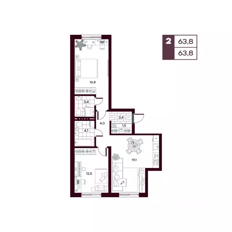 2-к кв. Тюменская область, Тюменский муниципальный округ, д. Дударева ... - Фото 1