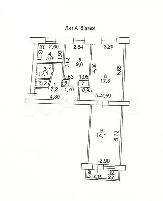 3-к. квартира, 57,7 м, 5/5 эт. - Фото 0