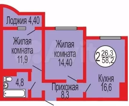 2-к. квартира, 58 м, 15/17 эт. - Фото 0