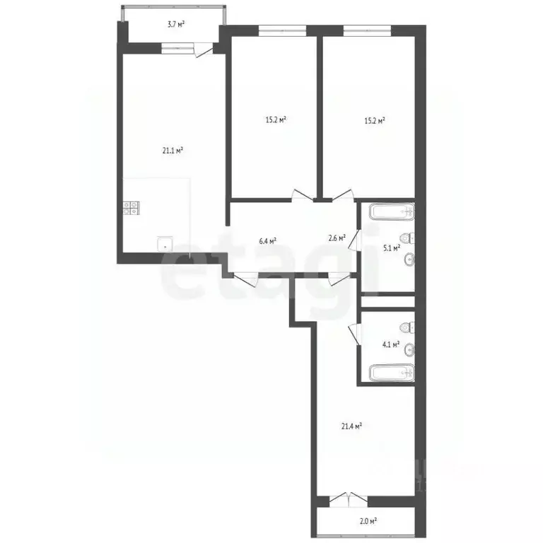 3-к кв. Тюменская область, Тюмень ул. Братьев Бондаревых, 5 (96.8 м) - Фото 2