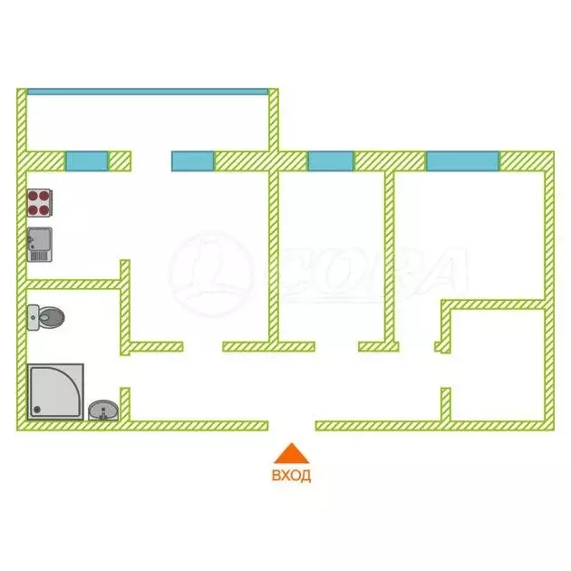 3-комнатная квартира: Тюмень, улица Ленина, 57 (61.6 м) - Фото 2