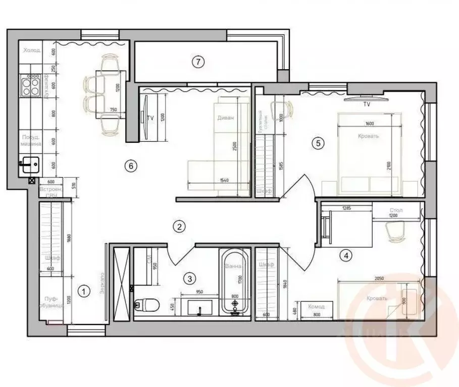3-к кв. Крым, Симферополь ул. Бородина, 59 (61.0 м) - Фото 1
