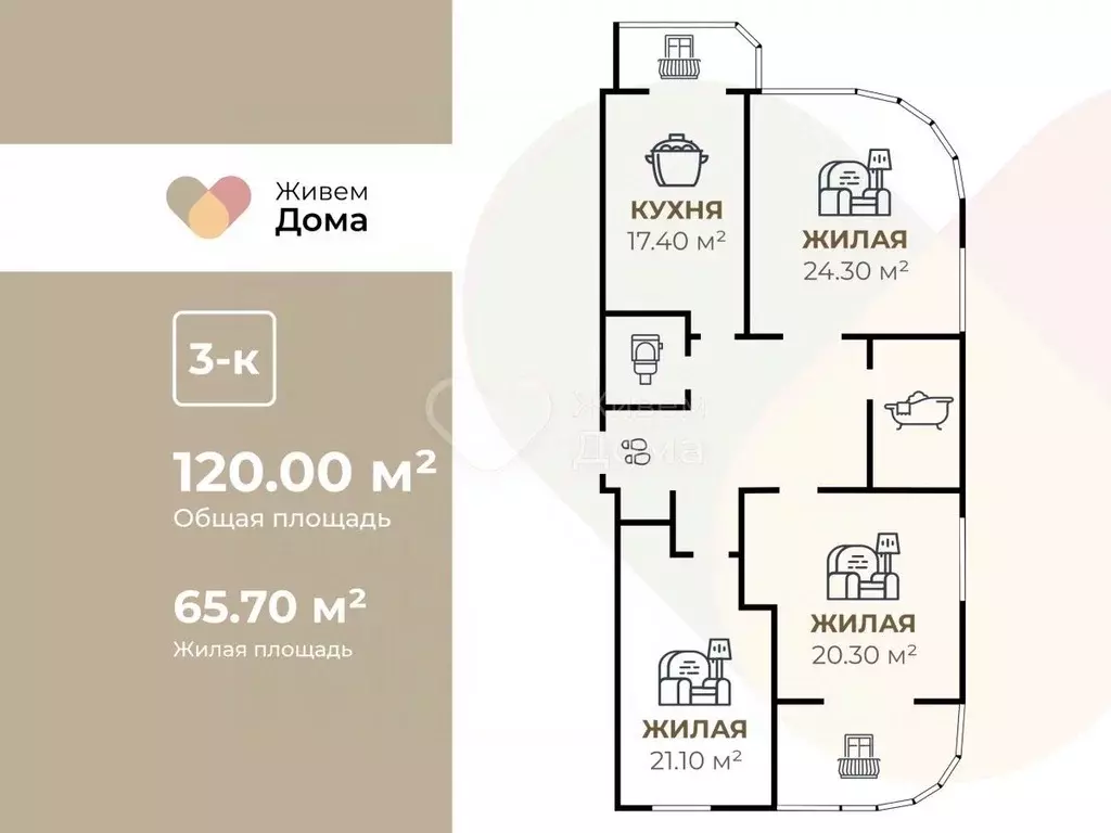 3-к кв. Волгоградская область, Волгоград просп. Маршала Жукова, 5 ... - Фото 2