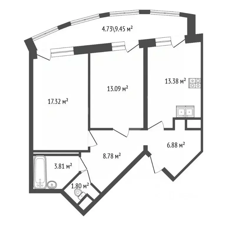 2-к кв. Санкт-Петербург Коломяжский просп., 9к1 (65.0 м) - Фото 2