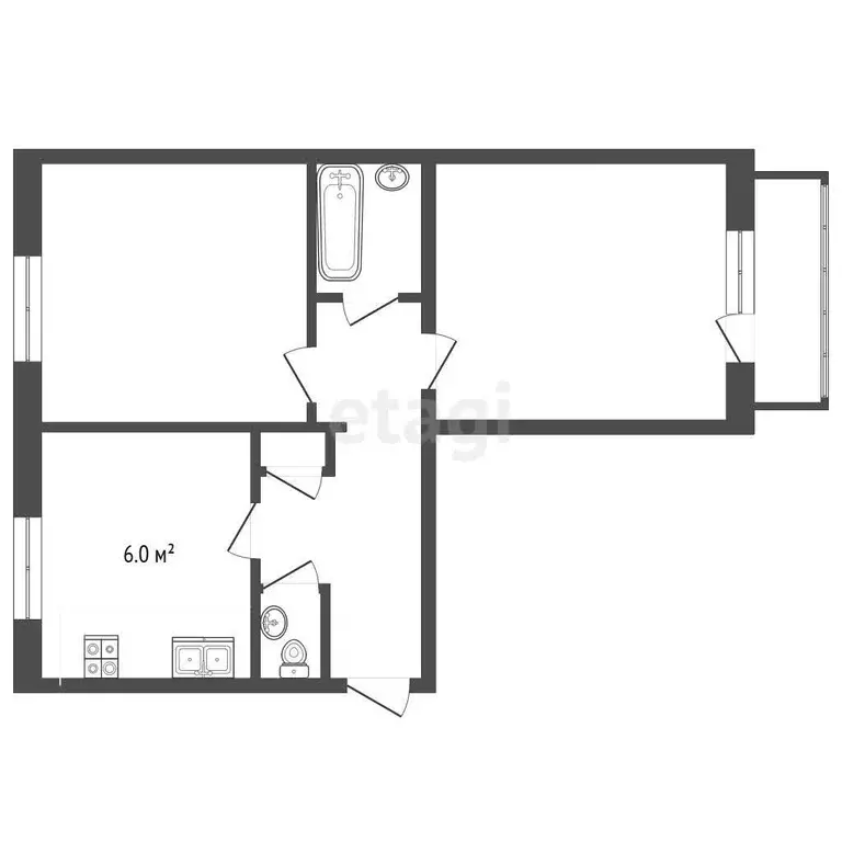 Квартира, 2 комнаты, 52 м - Фото 1