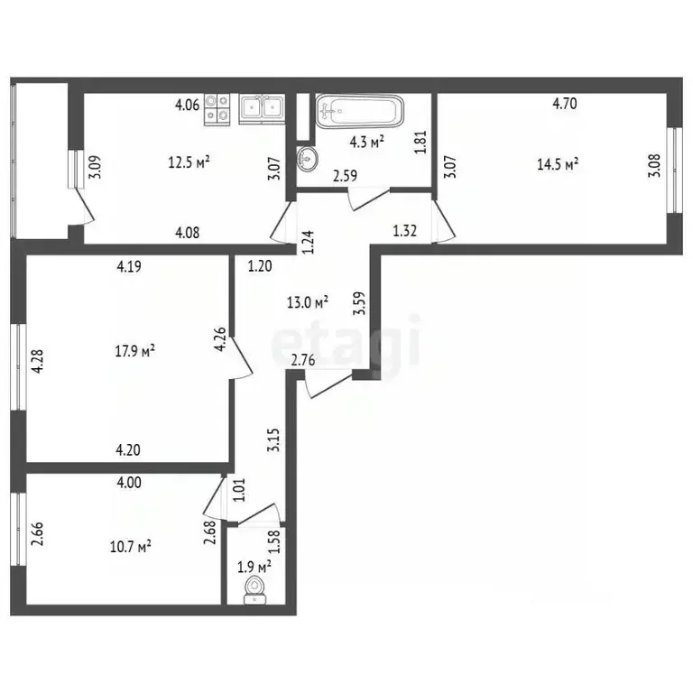 3-к кв. Санкт-Петербург Ленинский просп., 68 (74.8 м) - Фото 2