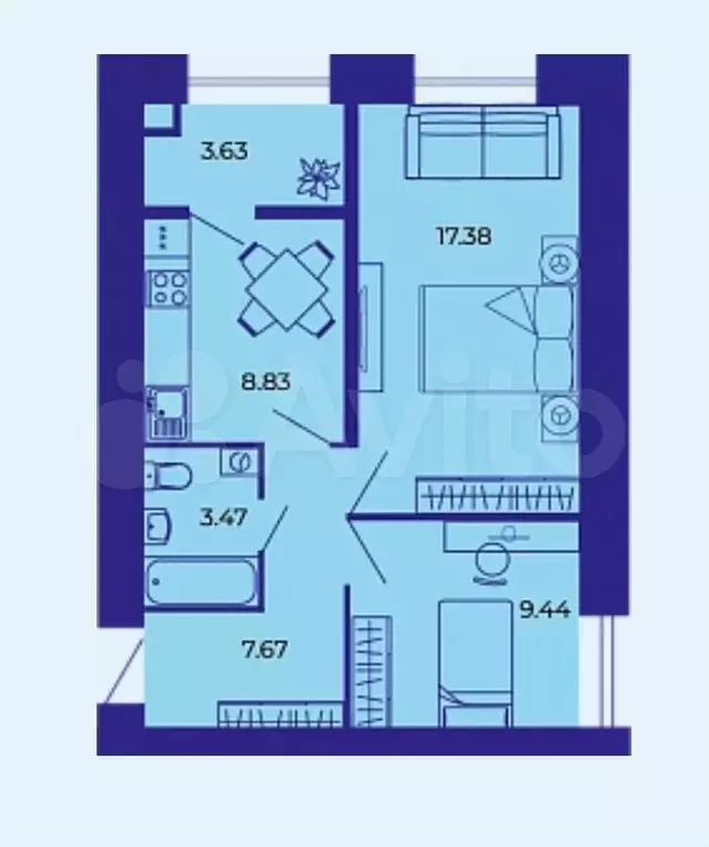 2-к. квартира, 50,7 м, 7/9 эт. - Фото 1