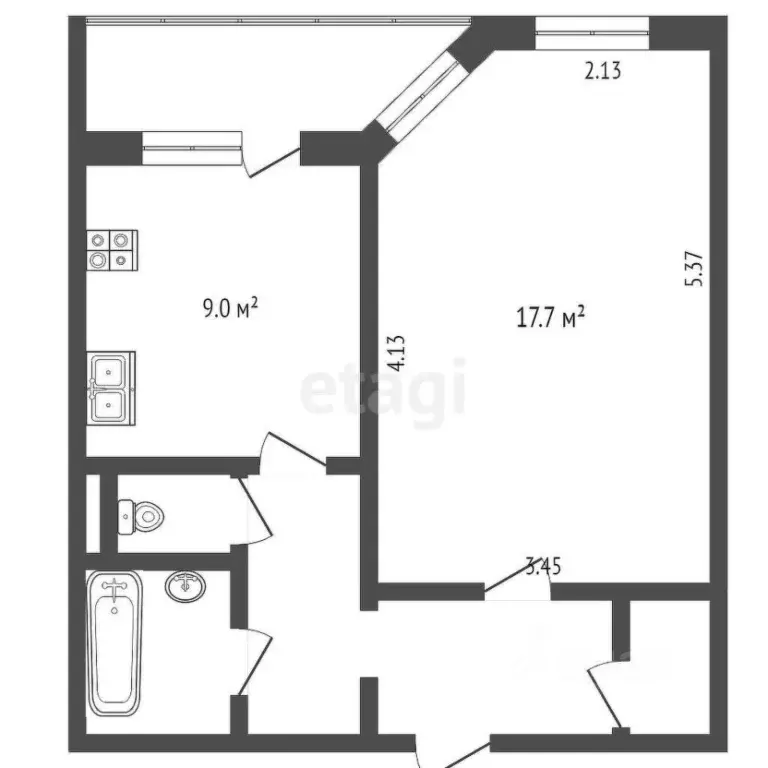 1-к кв. Ханты-Мансийский АО, Сургут ул. 30 лет Победы, 45 (41.5 м) - Фото 1