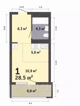 Студия Свердловская область, Екатеринбург Малевич жилой комплекс (28.5 ... - Фото 1