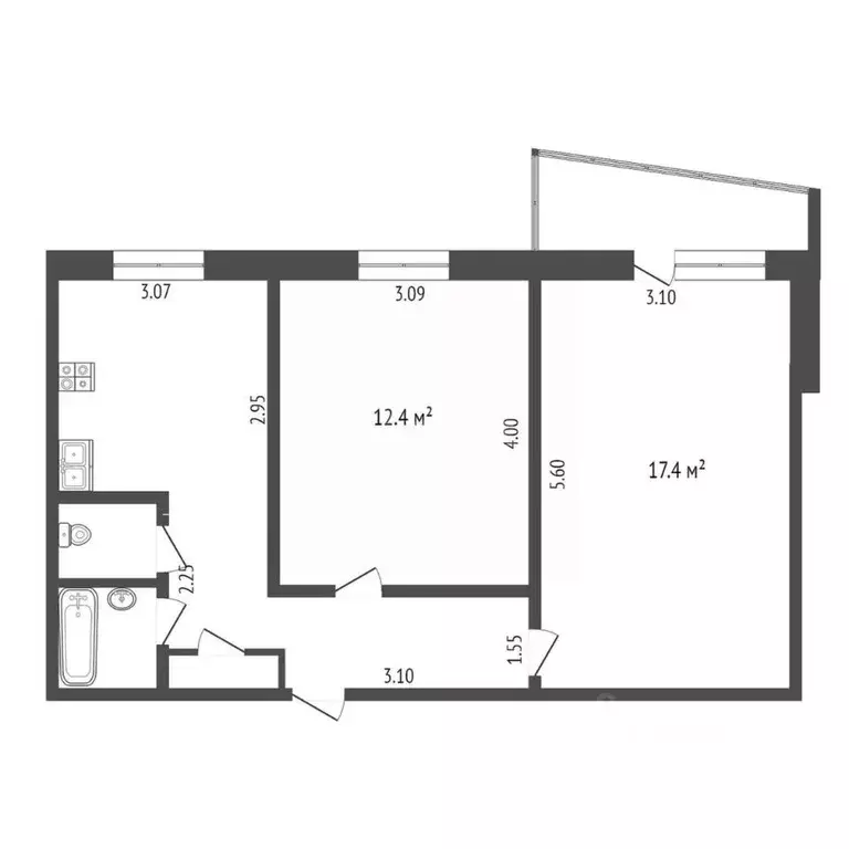 2-к кв. Тюменская область, Тюмень Ялуторовская ул., 12 (51.3 м) - Фото 1