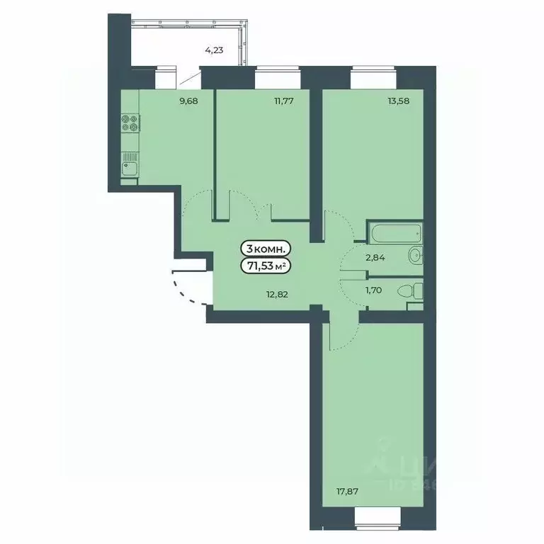 3-к кв. Красноярский край, Красноярск ул. Светлова, 25/1 (71.53 м) - Фото 1