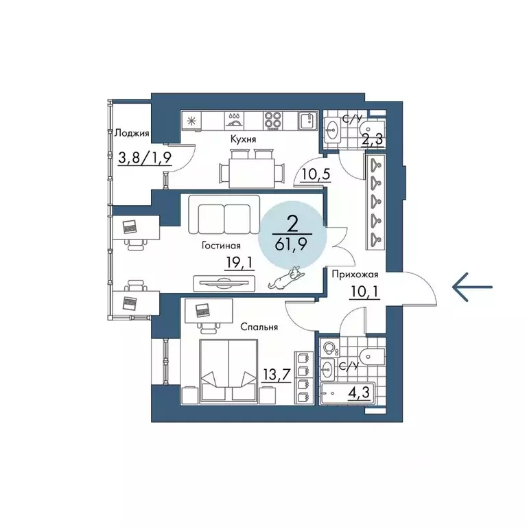 2-к кв. Красноярский край, Красноярск Пашенный мкр, Портовый жилой ... - Фото 1