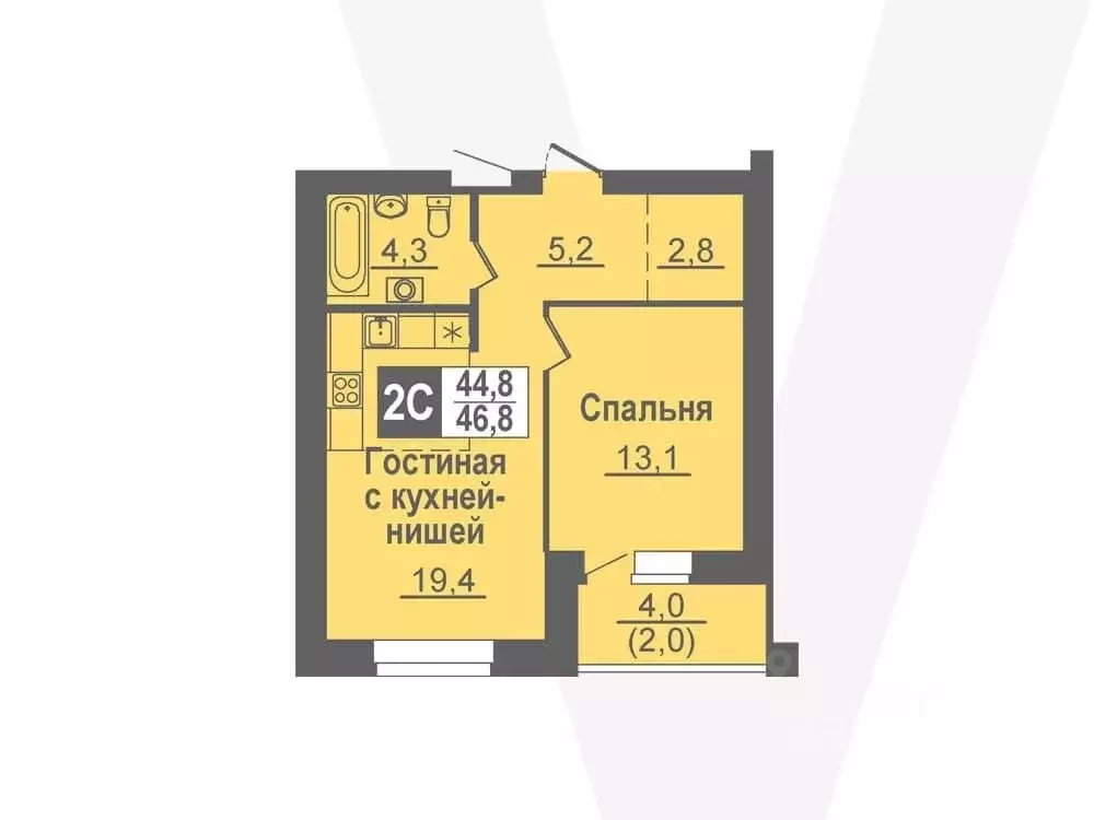 2-к кв. Новосибирская область, Кольцово рп ул. Благовещенская, 2 (46.8 ... - Фото 0