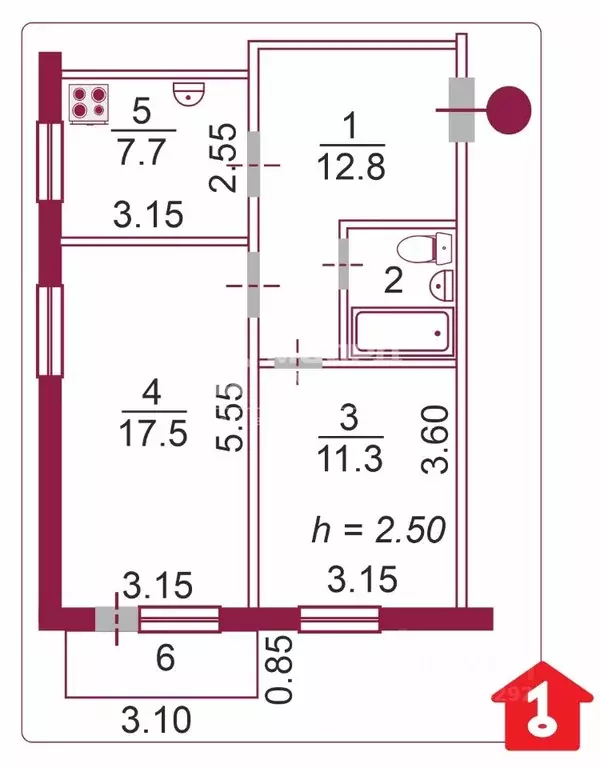 2-к кв. Омская область, Омск ул. Завертяева, 9к3 (53.2 м) - Фото 1