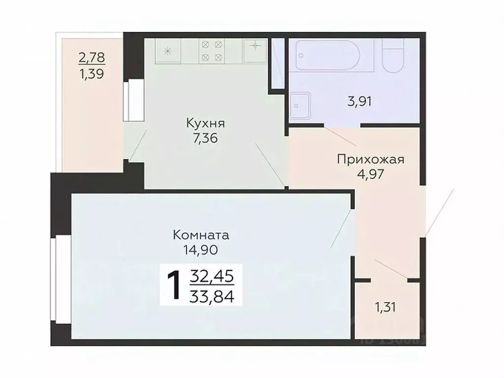 1-к кв. Воронежская область, Воронеж Острогожская ул., 156/3 (33.84 м) - Фото 0