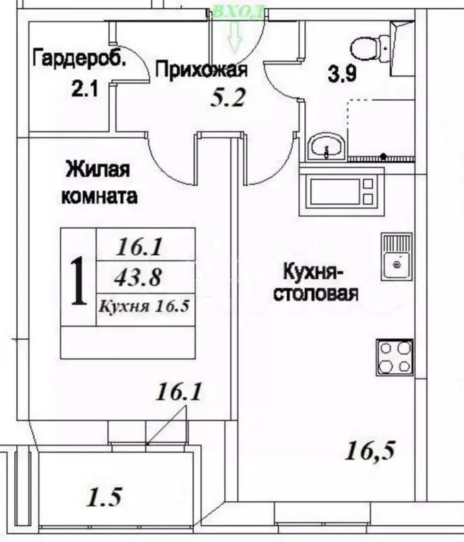 1-к кв. Московская область, Видное ул. Олимпийская, 1к1 (43.8 м) - Фото 1