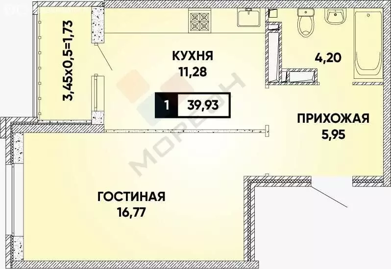 1-комнатная квартира: Краснодар, улица Григория Булгакова, 8 (40 м) - Фото 0