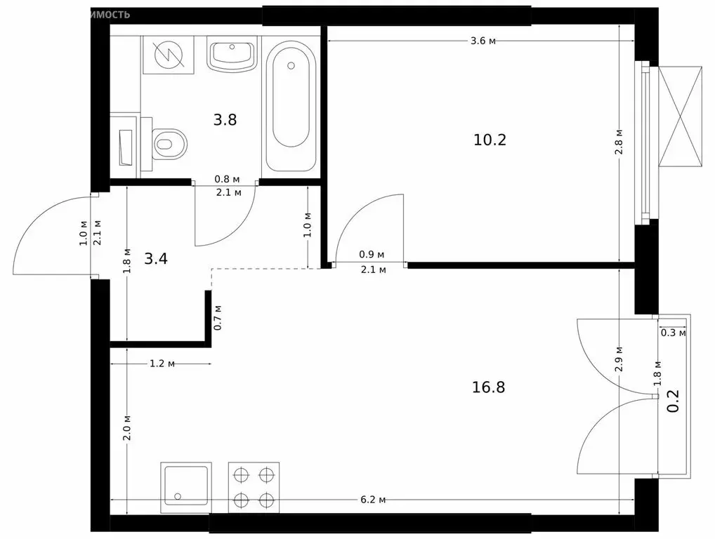 1-комнатная квартира: Ильинское-Усово, ЖК Ильинские Луга, к2.9 (34.4 ... - Фото 1