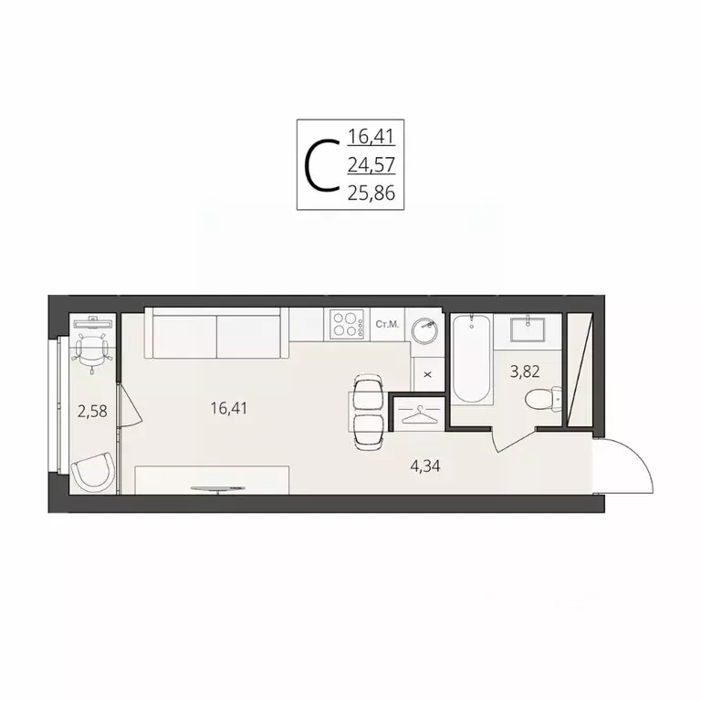 Студия Волгоградская область, Волгоград ул. Степана Разина, 27 (25.86 ... - Фото 1